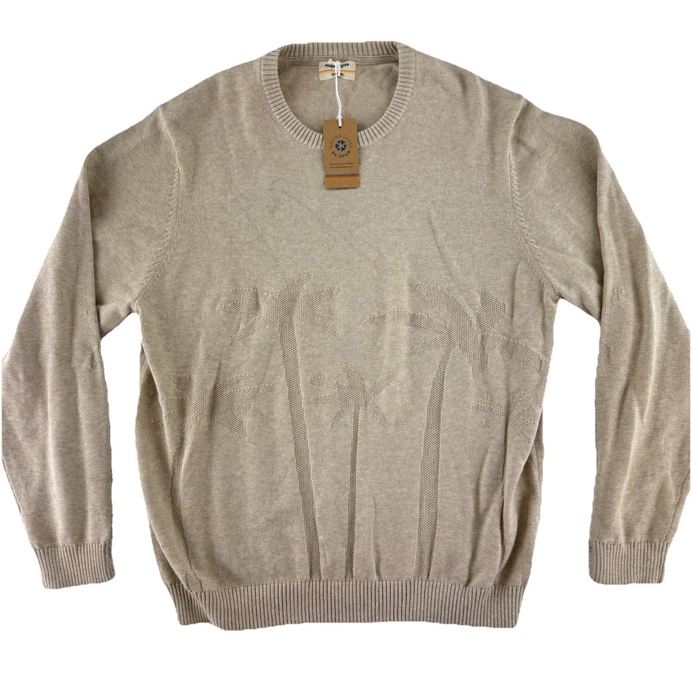 Marine Layer Re Spun Scenic Crewneck Sweater Mens XL Beige Palm Tree Print